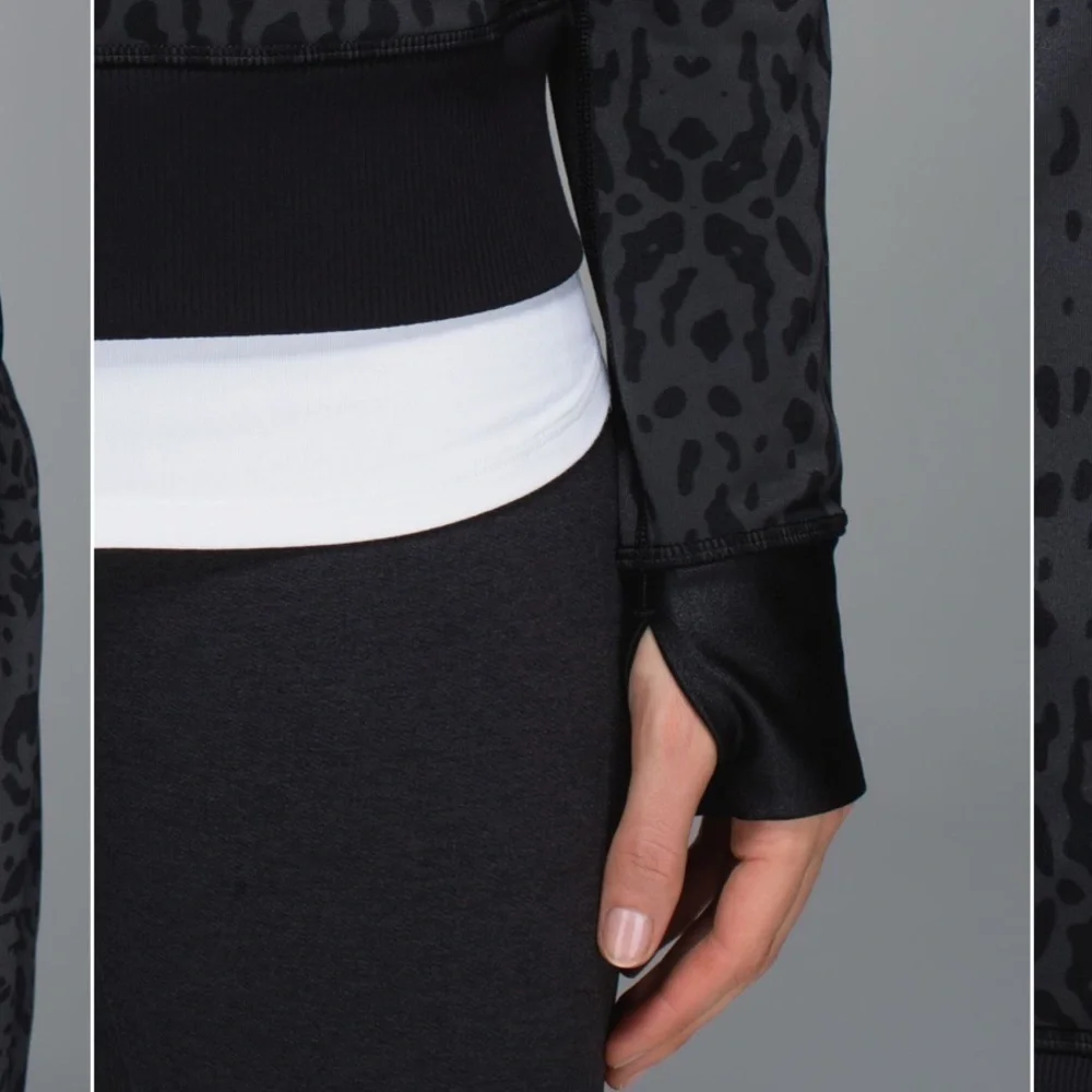 Lululemon Grey Black Namaskar Leopard Animal Swirl zip up scuba hoodie size 4 - Picture 15 of 16